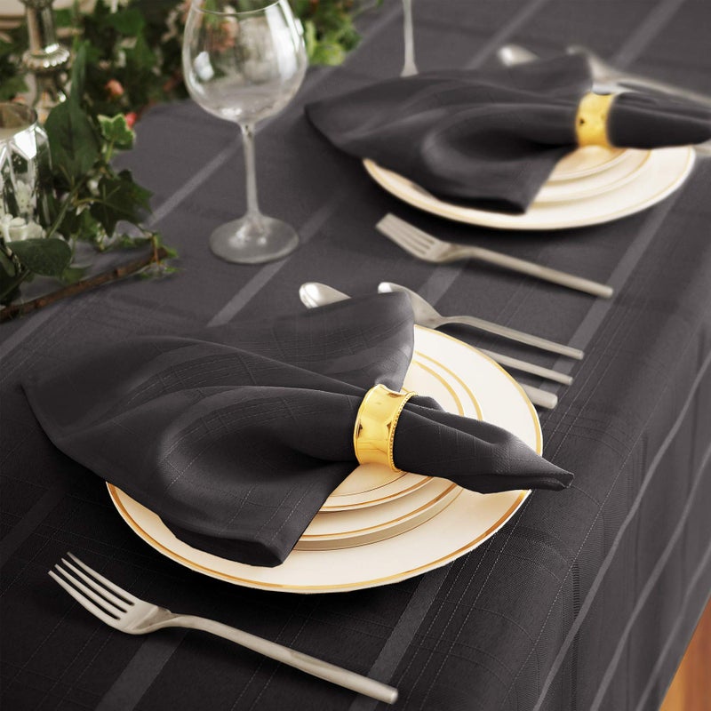 Newbridge 60 x 84 Inch Oval Fabric Tablecloth, Elegance Plaid, 100% Polyester, No Iron Soil Resistant Dining Room, Party and Banquet Table Cover, Solid Textured, Black - Image 3